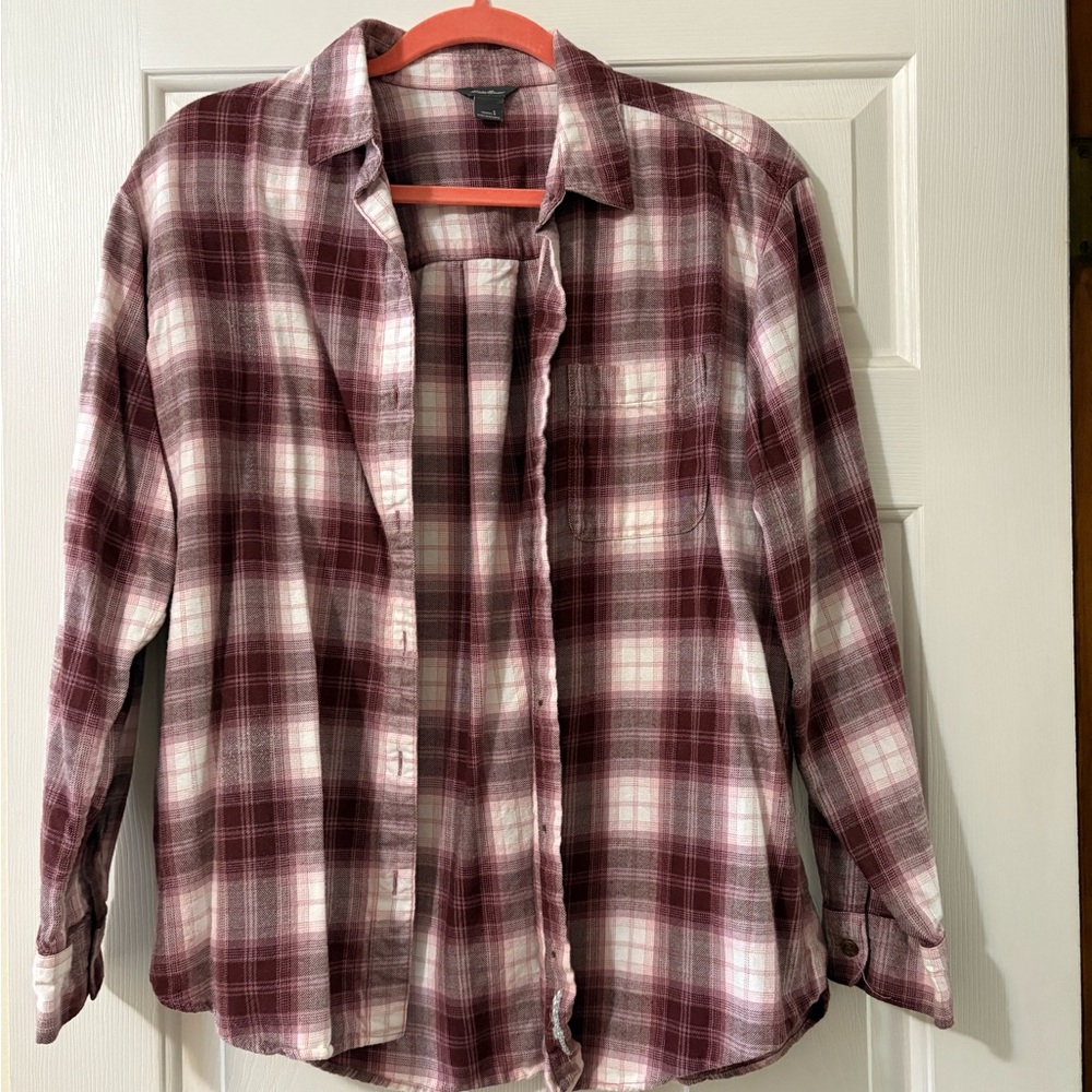 Eddie Bauer Burgundy and White Plaid Shirt